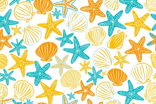 hand drawn shells and starfishes background for Buon Ferragosto italian summer holiday
