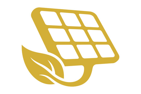 Gold solar panel icon with a green leaf symbol Vector
