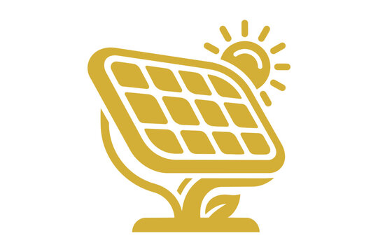 Golden solar panel icon with sun symbol for renewable energy Vector