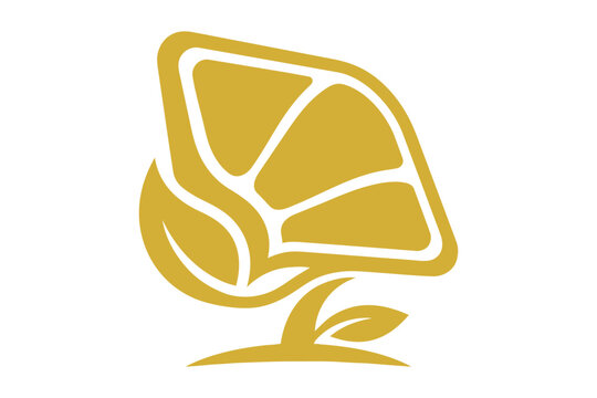 Golden lemon fruit tree icon for fresh organic food branding Vector