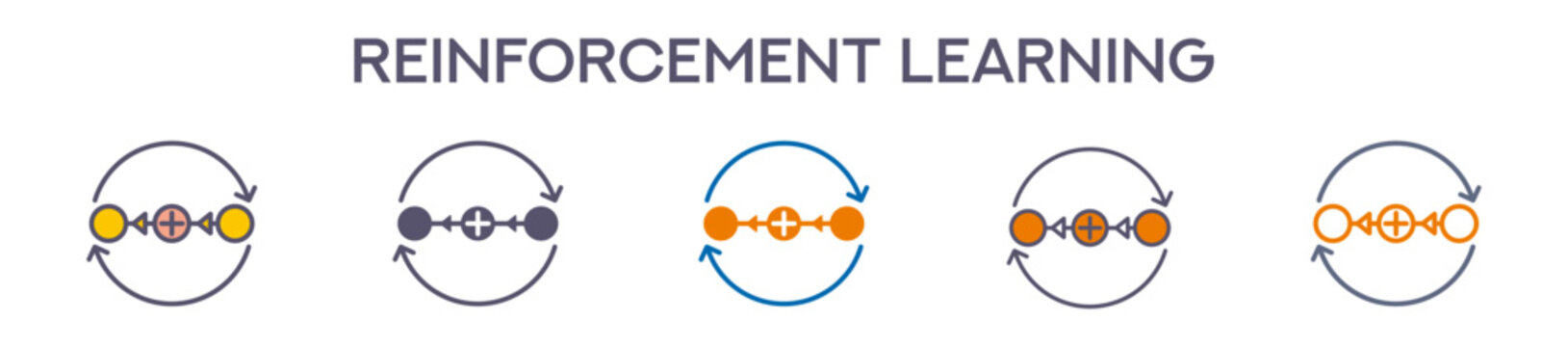 Reinforcement Learning Element For Design Graphic - Multi Styles. Vector Illustration Of Two Colored And Black. Multiple Icons Designs Can Be Used For Mobile, Ui, Web 