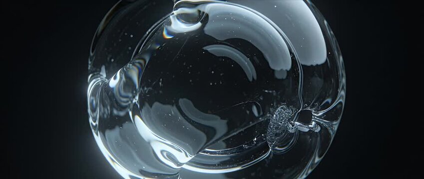 Glass sphere abstract morphing 3d render bubble transparent liquid motion futuristic dark background minimal macro modern glossy reflection crystal orb smooth texture ripple fluid subtle lighting