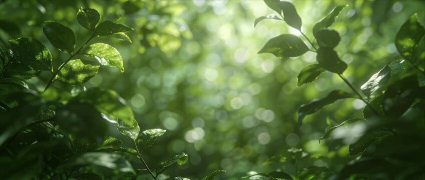 Green nature blur background with fresh leaf foliage and bright sunlight bokeh lush garden plant scene, tranquil outdoor forest atmosphere and eco friendly mood, vibrant foliage freshness with soft