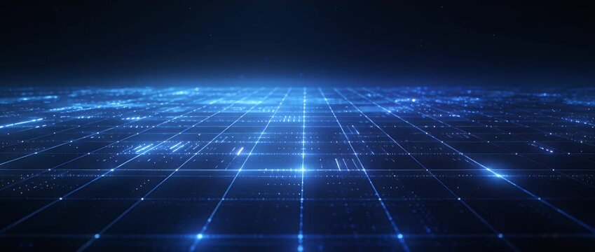 Futuristic grid deep blue glowing line digital background virtual space abstract technology landscape cyber surface data network cyber space landscape data network glow deep blue glow grid virtual