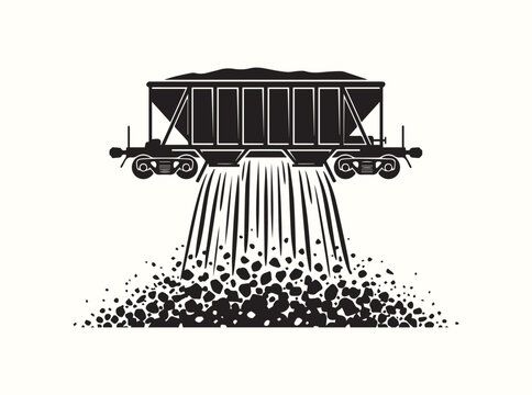 Minimal black icon of train hopper car for clean technical process diagrams in professional logistics manuals and railway cargo studies