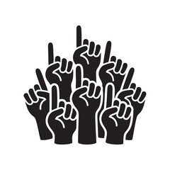 Fototapeta premium Crowd of People with Raised Fists Black Silhouette Vector Mass Protest and Rally Symbol