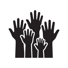 Fototapeta premium Raised Hands Crowd Black Bold Silhouette Vector – Cheering Audience and Support Icon