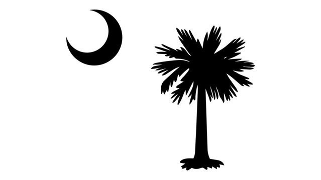 Black silhouette of a palm tree and a crescent moon isolated on transparent background, Vector
