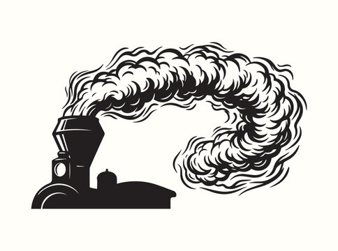 Isolated black symbol of heavy steam eruption to signify intense mechanical power in modern logistics and traditional infrastructure guides for global users