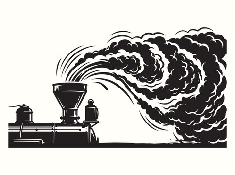 Minimal black icon of train smokestack for clean technical process diagrams in professional logistics manuals and railway history studies