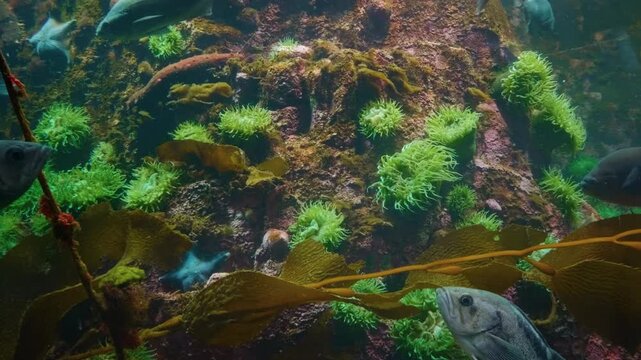 A close up shot of a vibrant red Tami River rainbowfish (Melanotaenia rubripinnis) swimming gracefully in a dimly lit aquarium. The footage captures the detailed scales and fins of the fish as it move