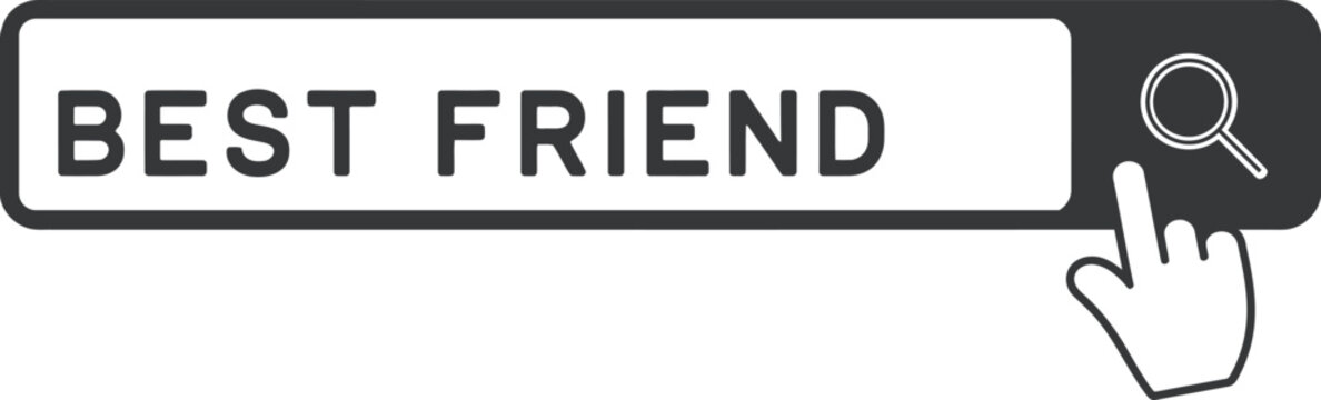 Search bar interface with the text friend and a magnifying glass being clicked by a cursor arrow for social connection and relationship research