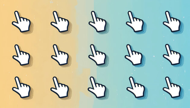 Computer mouse cursor collection, hand click pointer icons, minimal flat design, high quality vector
