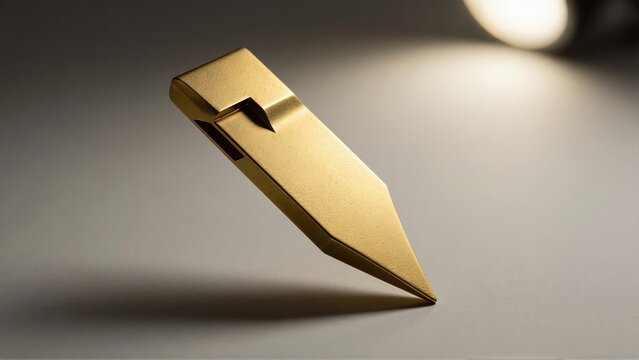 Golden geometric paperweight on minimalist surface