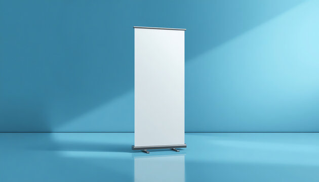 Rollup banner standee mockup cyan color background 