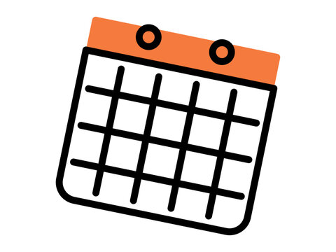 Calendar icon with orange header and grid vector illustration. Time management, event planning, appointment scheduling, business organization, deadline, project. Schedule planner with grid