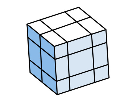 Isometric 3D puzzle cube with blue and white segments vector illustration. Logic, strategy, problem solving, business structure, data organization, creative thinking. Geometric block sections