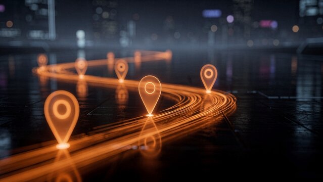 Glowing business roadmap with checkpoints and illuminated path, strategic planning and customer journey concept featuring progress, milestones, growth and future development