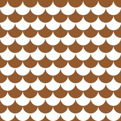 Bold chocolate brown and white fish scale backdrop. Classic seamless geometric scallop wave lattice pattern for rustic packaging wrapping paper. © MDC