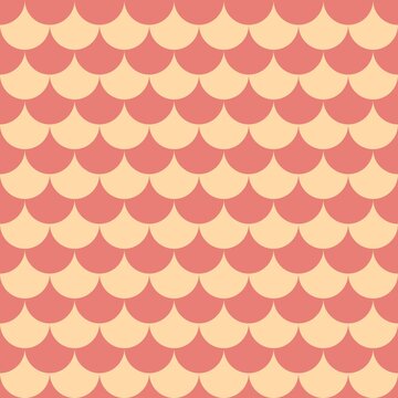 A cheerful peach-orange and soft-pink fish-scale pattern. A bright, seamless, whimsical scallop wave geometric wallpaper design for summer nursery decor.