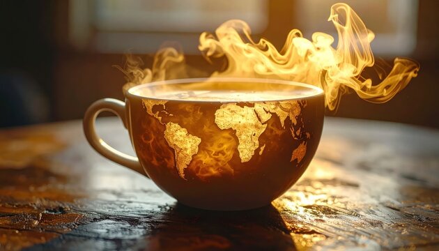 Coffee Cup with Rising Steam on Table.