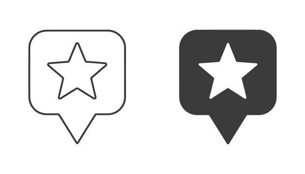 Star inside rounded square map pin icon outline and silhouette set