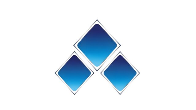 Three blue diamond shapes with a gradient effect and silver borders arranged in a triangular pattern on a white background.