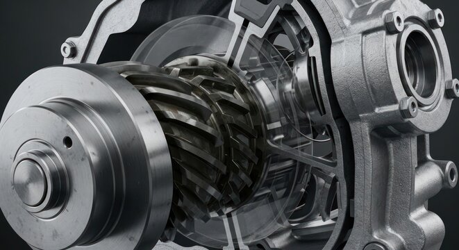 Detailed cross-section of a supercharger mechanism showcasing internal components and engineering precision.