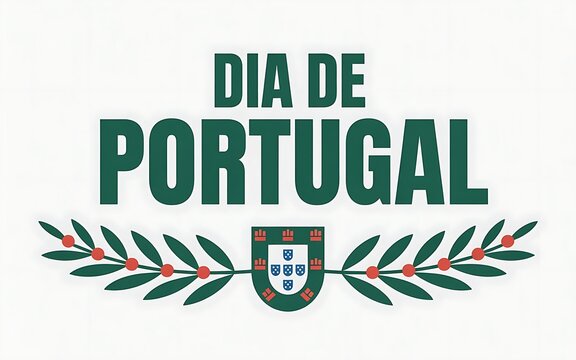 Portugal Day, Dia de Portugal, Portuguese holiday logo, green laurel wreath emblem