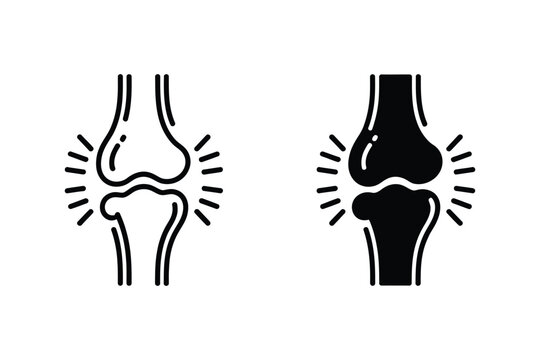 Human joint pain icon set showing knee and elbow inflammation for orthopedic healthcare arthritis treatment medical anatomy surgery and pain diagnosis illustration