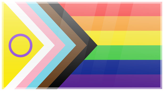 Progress pride flag symbol, featuring intersectional colors and intersex variation, modern emblem for inclusivity