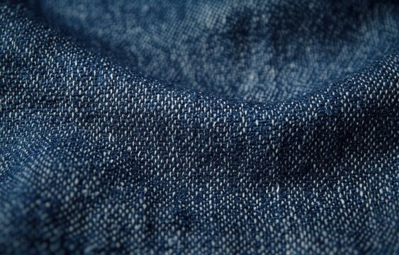 close-up of blue denim fabric with visible white threads and soft folds conveying comfort and rugged warmth