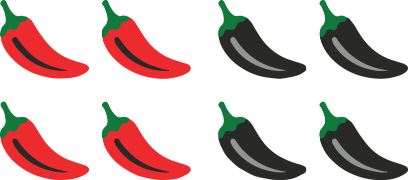 chili pepper icon set flat vector red and black food graphic