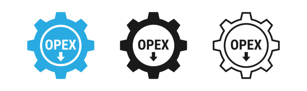 Opex operational expense gear icons in blue black and white