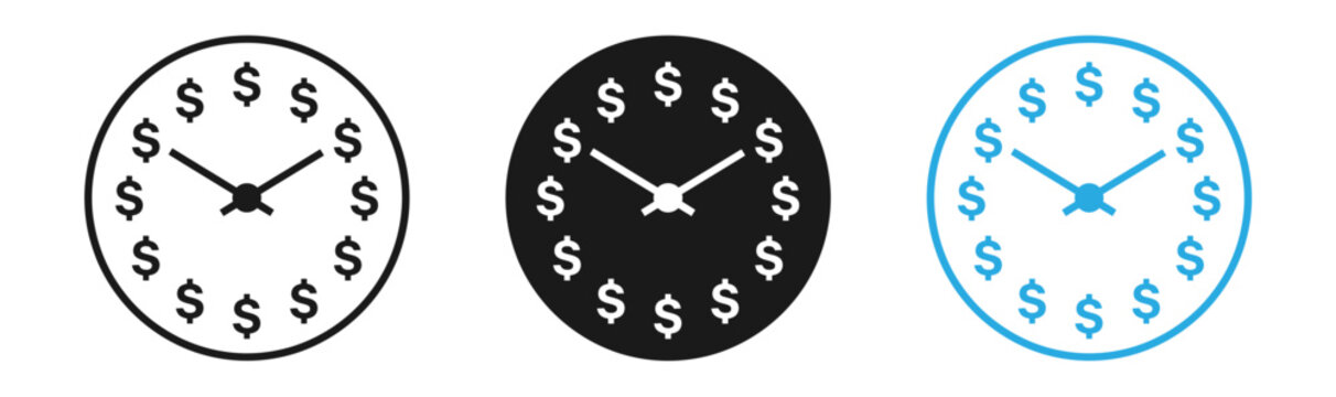 Time is money concept three clock icons representing financial value and economic timekeeping