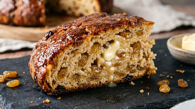 Selkirk Bannock &ndash; Close-Up of Traditional Scottish Rich Sultana Fruit Bread