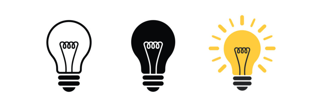 Lamp icon vector set featuring idea light bulb symbols in flat style for creativity innovation inspiration and modern thinking concept design