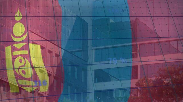 On numeric update Mongolian flag shifting opacity over glass as numbers flashing to show data