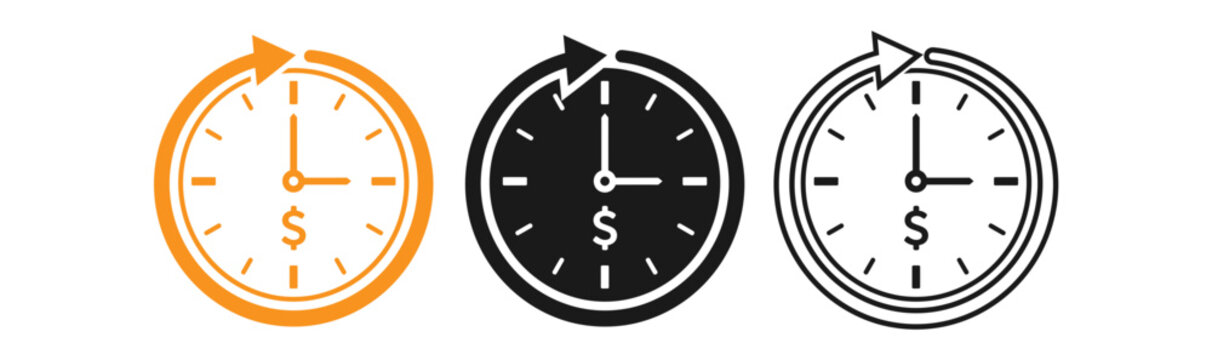 Time is money icon set colorful monochrome and line art versions for financial concepts