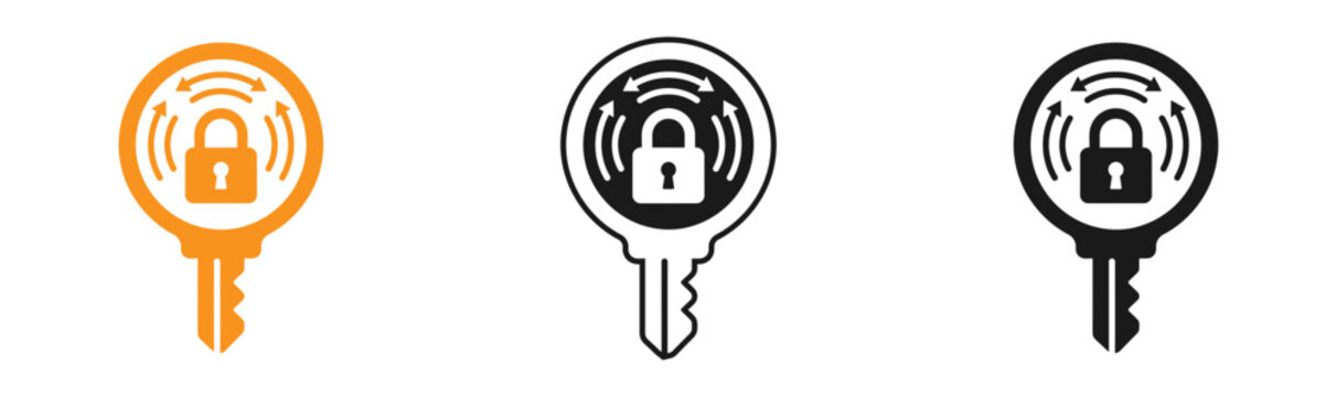 Smart key icon set access control security systems and digital lock technology illustrations