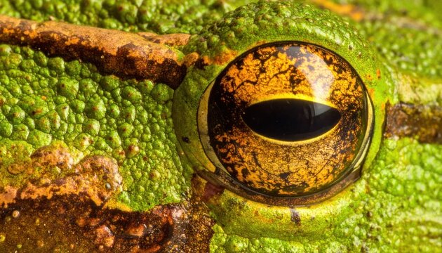 Textured Green Frog Eye Staring in Extreme Macro Wildlife Closeup