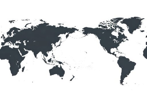 Pacific Centered World Map Silhouette Vector Illustration Isolated on White Background for Global Business and Travel Concepts