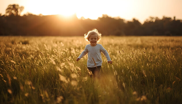 little boy running in the field