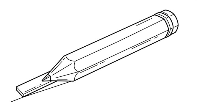 Hand-drawn illustration of a sharpened pencil creating a line on a surface, symbolizing creativity and precision in drafting and drawing