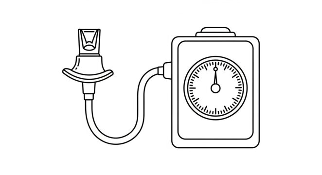 Illustration of a medical device, likely a spirometer, used for measuring lung capacity and airflow, shown in a minimalist line art style