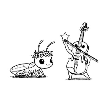 Musical Insects with Cello and Flower Crown