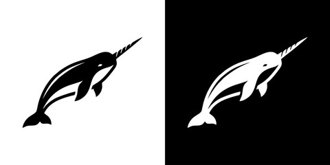 Elegant minimalist design of a narwhal, the distinctive tusked whale of the arctic, embodying the mysterious beauty and unique marine wonder of the deep ocean, presented as a sleek graphic concept © irfan