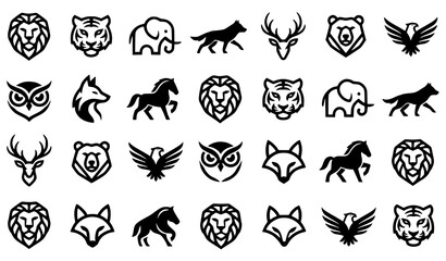 Obraz premium Animal Logo Seamless Pattern Collection Wildlife Icon Vector Set