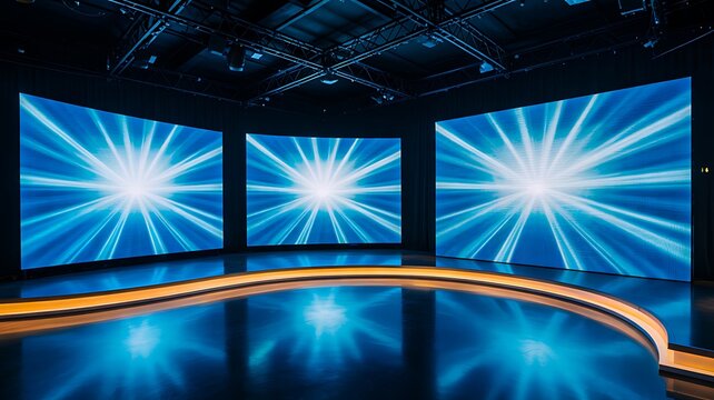 Modern studio screens displaying bright light background in digital presentation environment
