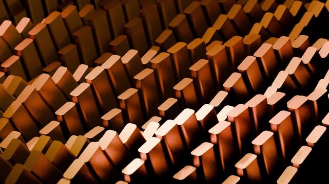 4K Copper Rectangular Prisms Rippling Wave Pattern Abstract Geometric Motion Background